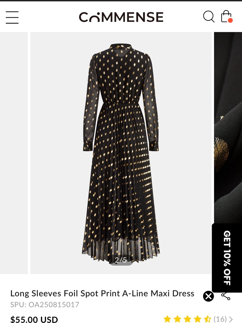 Commense Black Dress with Gold Foil Spot Print - Picture 2 of 2